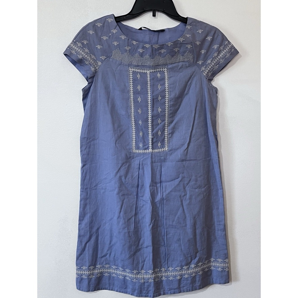 Zara Basics Blue Chambray Embroidered Tunic Short Sleeve Dress Small
